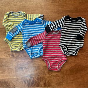 Set of 4 striped long sleeve onesie yellow blue red black 3 mo
